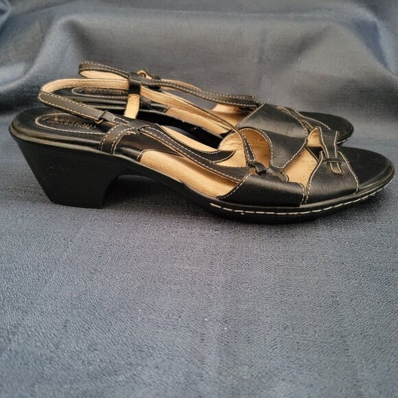 CLARKS-ARTISAN-black leather strappy wedge 10M Womens Sandals - Picture 4 of 7